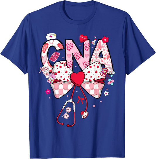Valentine CNA Nurse Coquette Bow Stethoscope Girl Women T-Shirt - T-Shirt | Royal