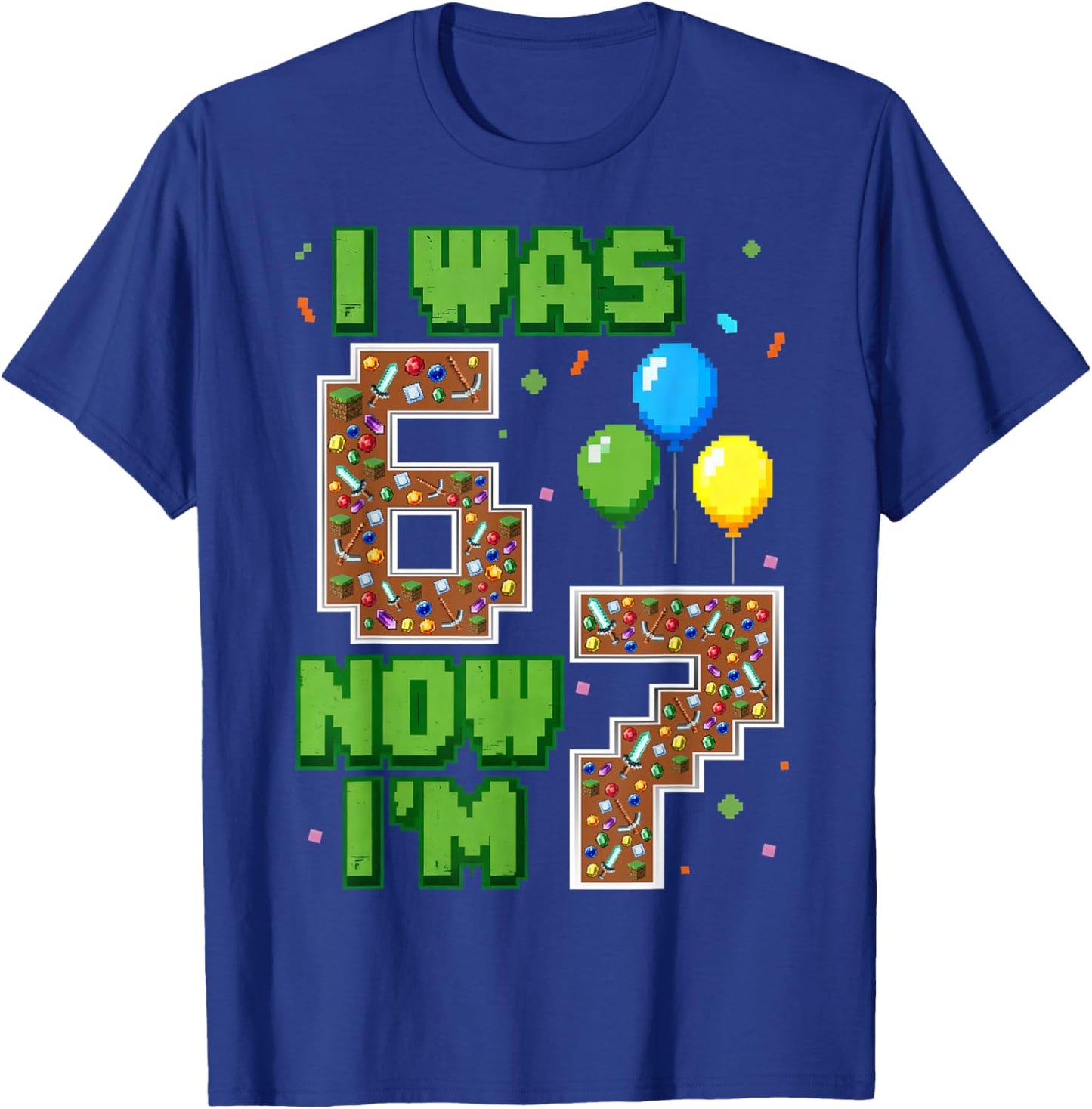 I was 6 Now Im 7 Video Gamer Birthday Boy Gift Boys Kids T-Shirt - T-Shirt | Royal