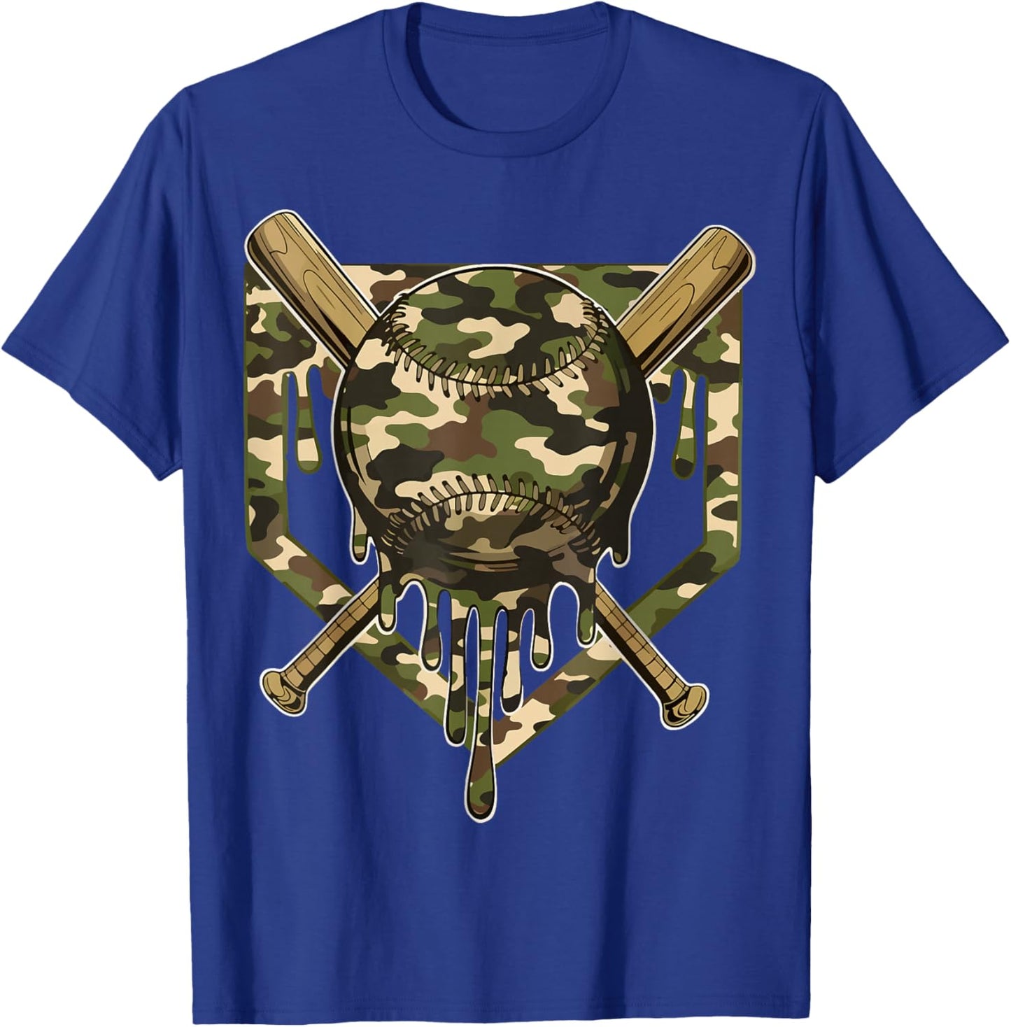 Baseball Drip for Boys Ice Cream Dripping Boys Baseball Camo T-Shirt - T-Shirt | Royal