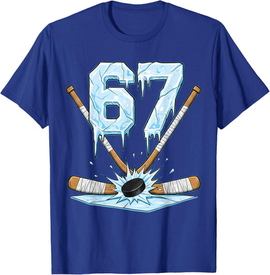 Funny Hockey 67 Meme 6-7 Six Seven Gen Alpha Ice Hockey 67 T-Shirt - T-Shirt | Royal
