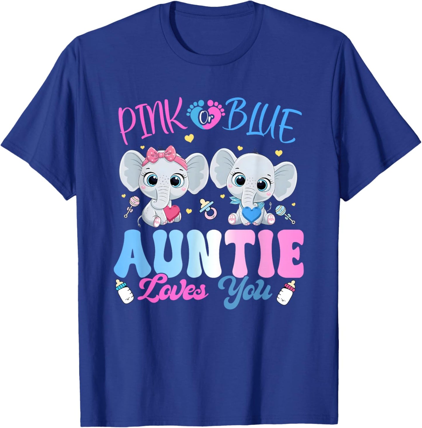 Pink or Blue Auntie Loves You Gender Reveal Elephant T-Shirt - T-Shirt | Royal