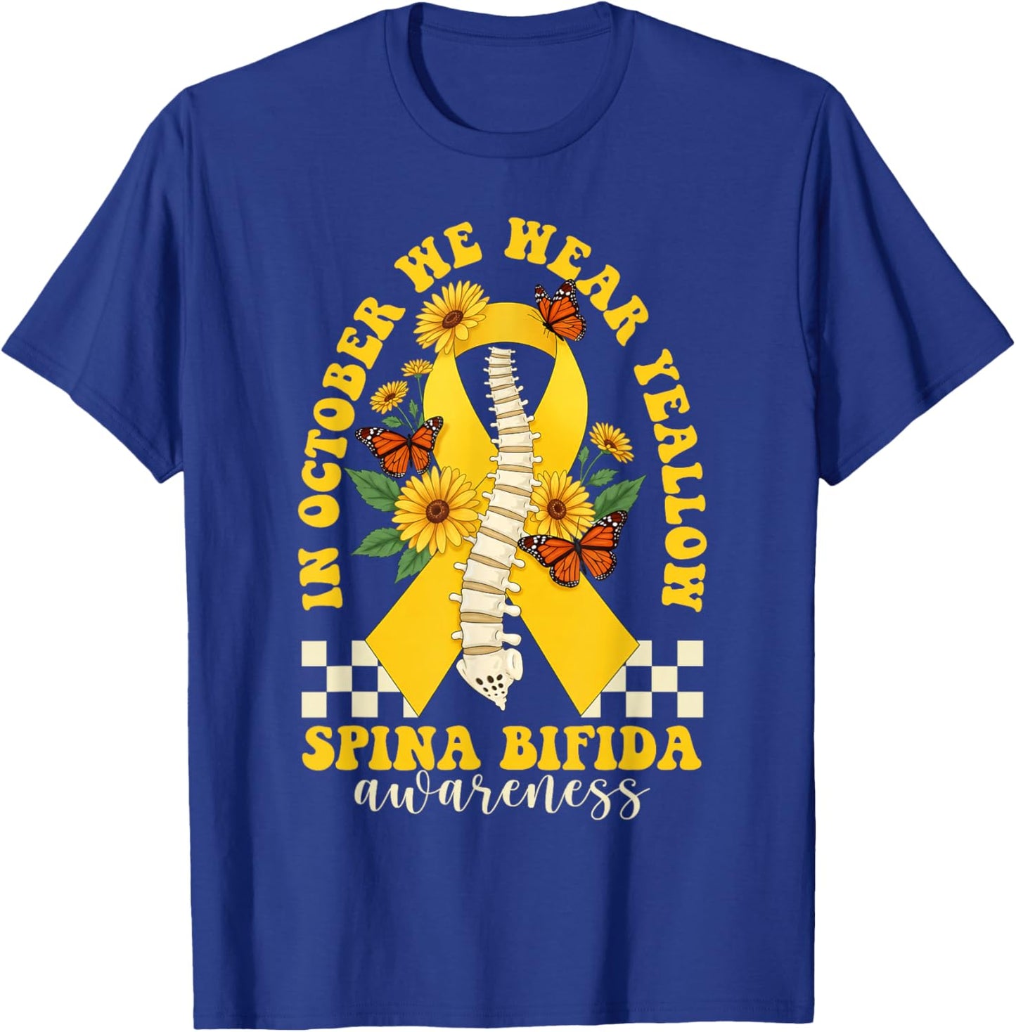 in October We Wear Yellow Ribbon Spina Bifida Awareness T-Shirt - T-Shirt | Royal