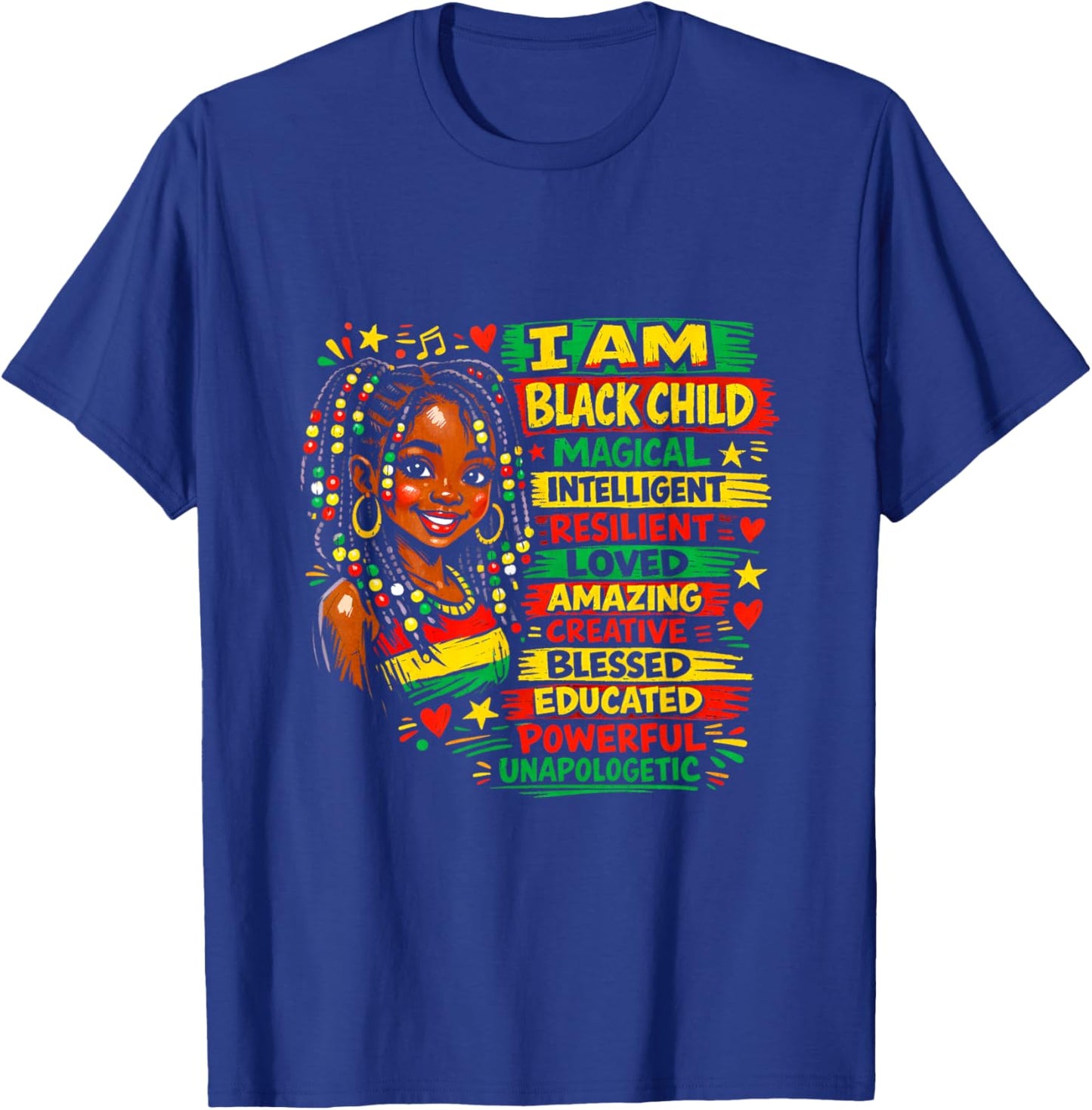 I Am Black Child History Month African American Kids Girls T-Shirt - T-Shirt | Royal