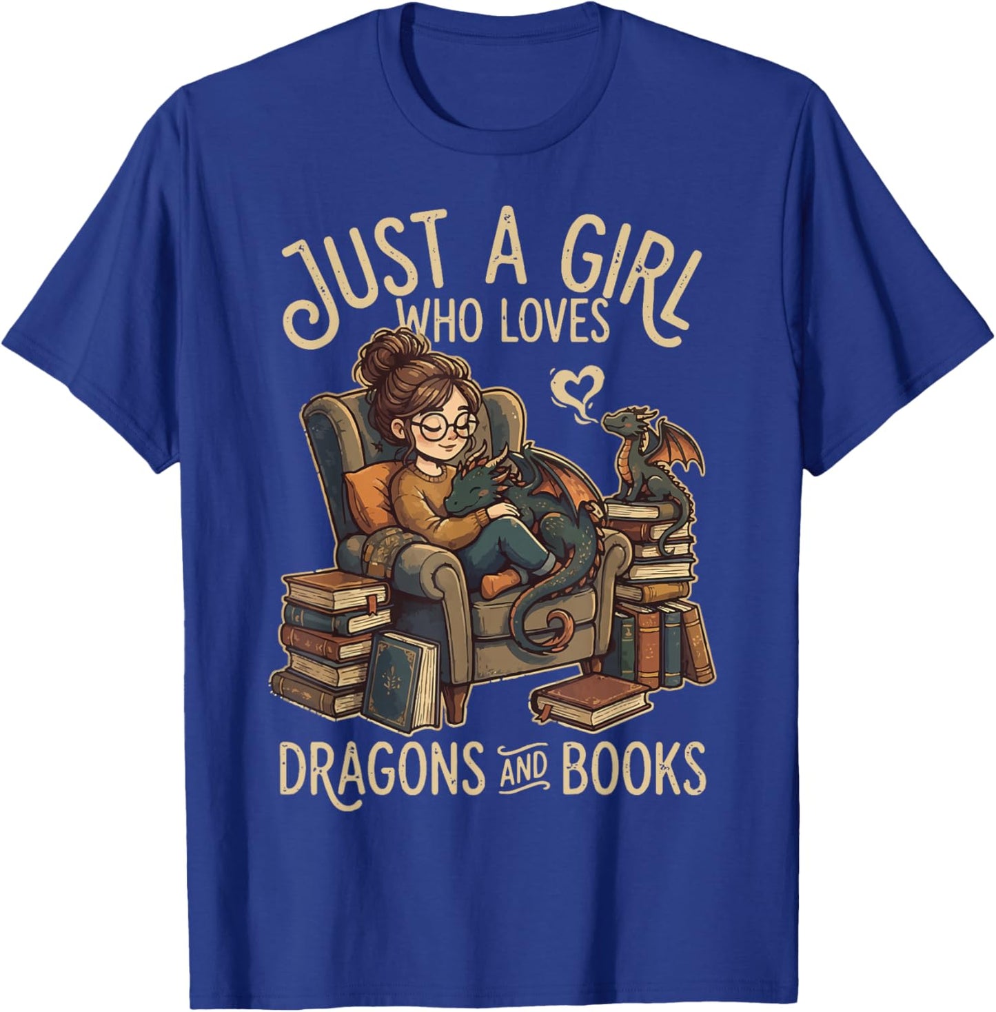 Just A Girl Who Loves Dragons and Books T-Shirt - T-Shirt | Royal