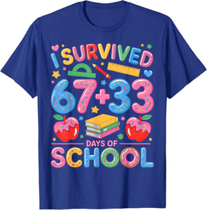 I Survived 67 33 Days of School Happy 100 Days of School T-Shirt - T-Shirt | Royal