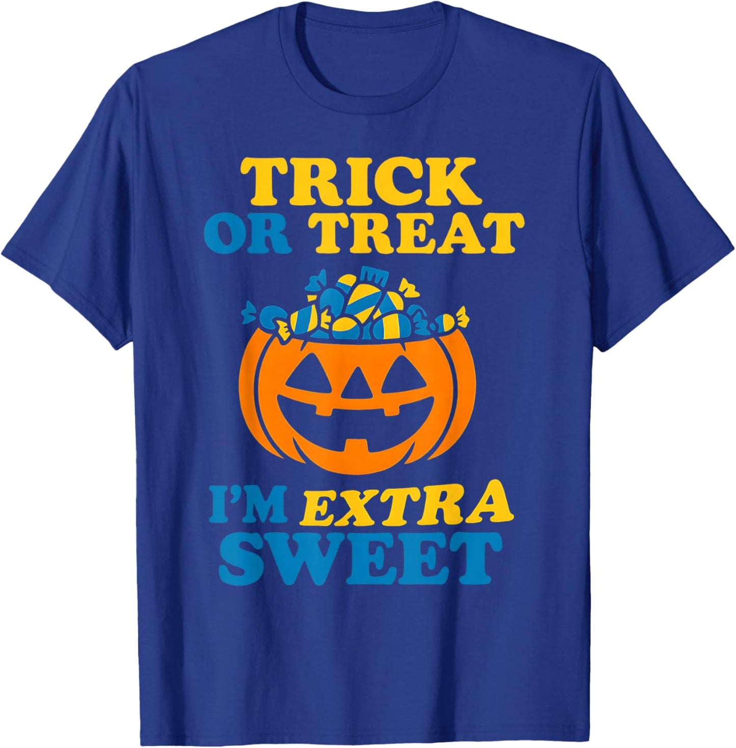 Down Syndrome Halloween Trick Or Treat Pumpkin Candy Cute T-Shirt - T-Shirt | Royal