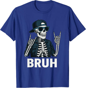 Cool Bruh Skeleton Rock On Halloween Men Teens Boys Kids T-Shirt - T-Shirt | Royal