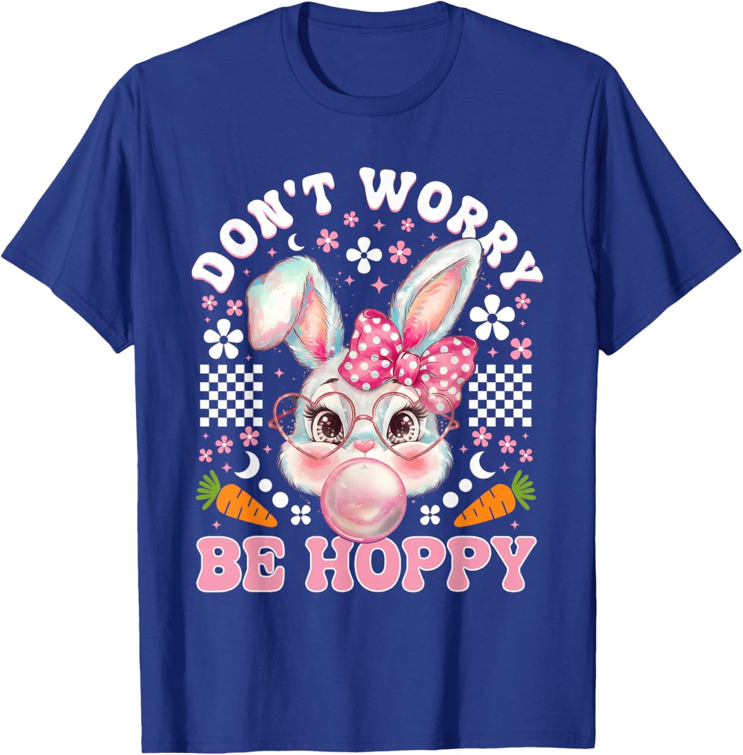 Happy Easter Groovy Bunny Face Don't Worry Be Hoppy Women T-Shirt - T-Shirt | Royal