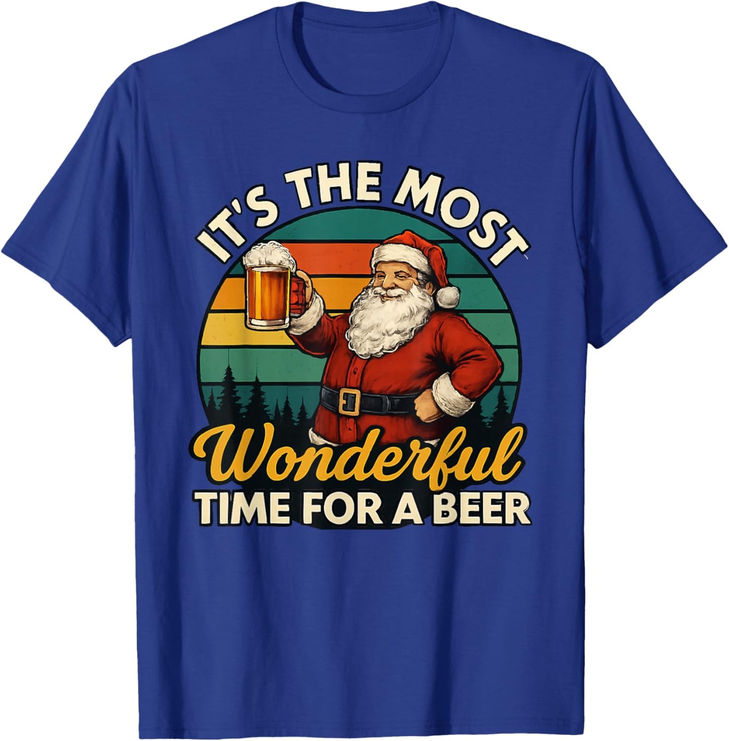 Funny Santa Beer Christmas Retro Holiday Drinking T-Shirt - T-Shirt | Royal