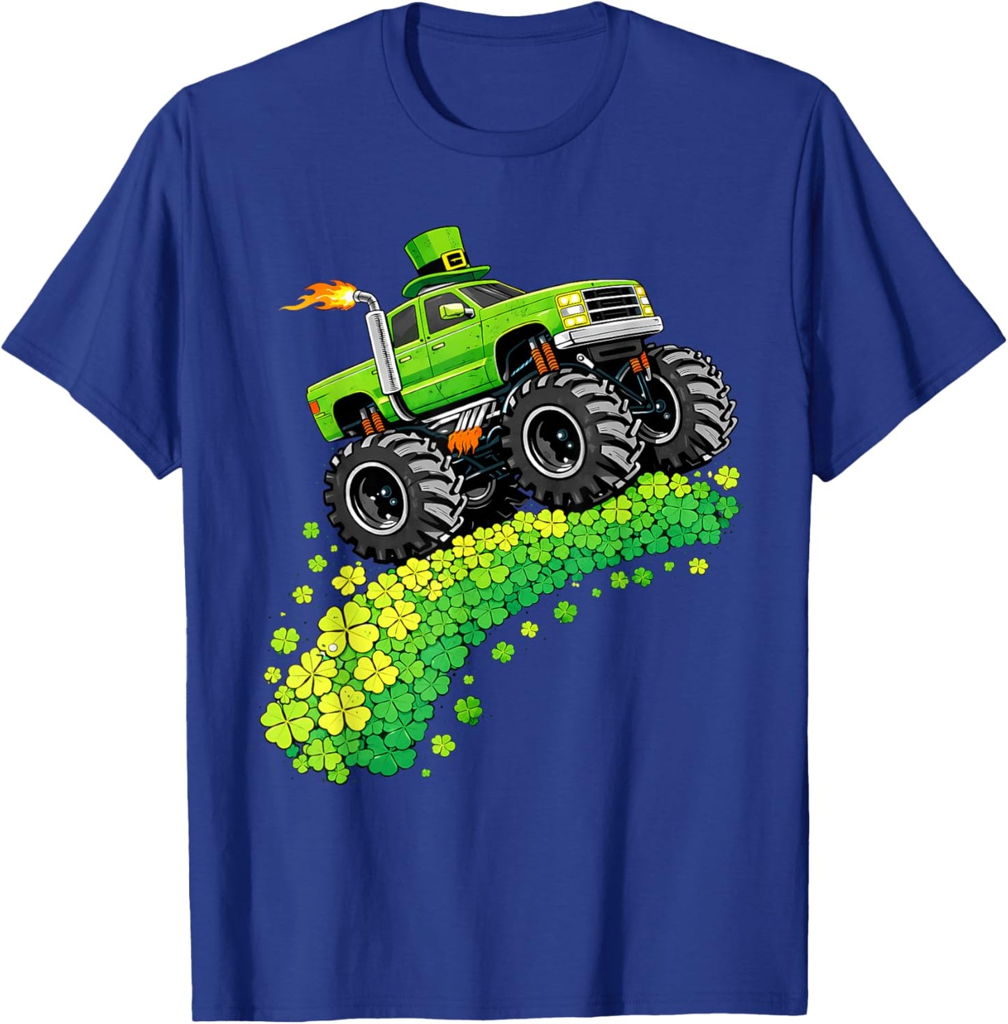 Kids Monster Truck Funny Shamrock St Patrick's Day Boys T-Shirt - T-Shirt | Royal