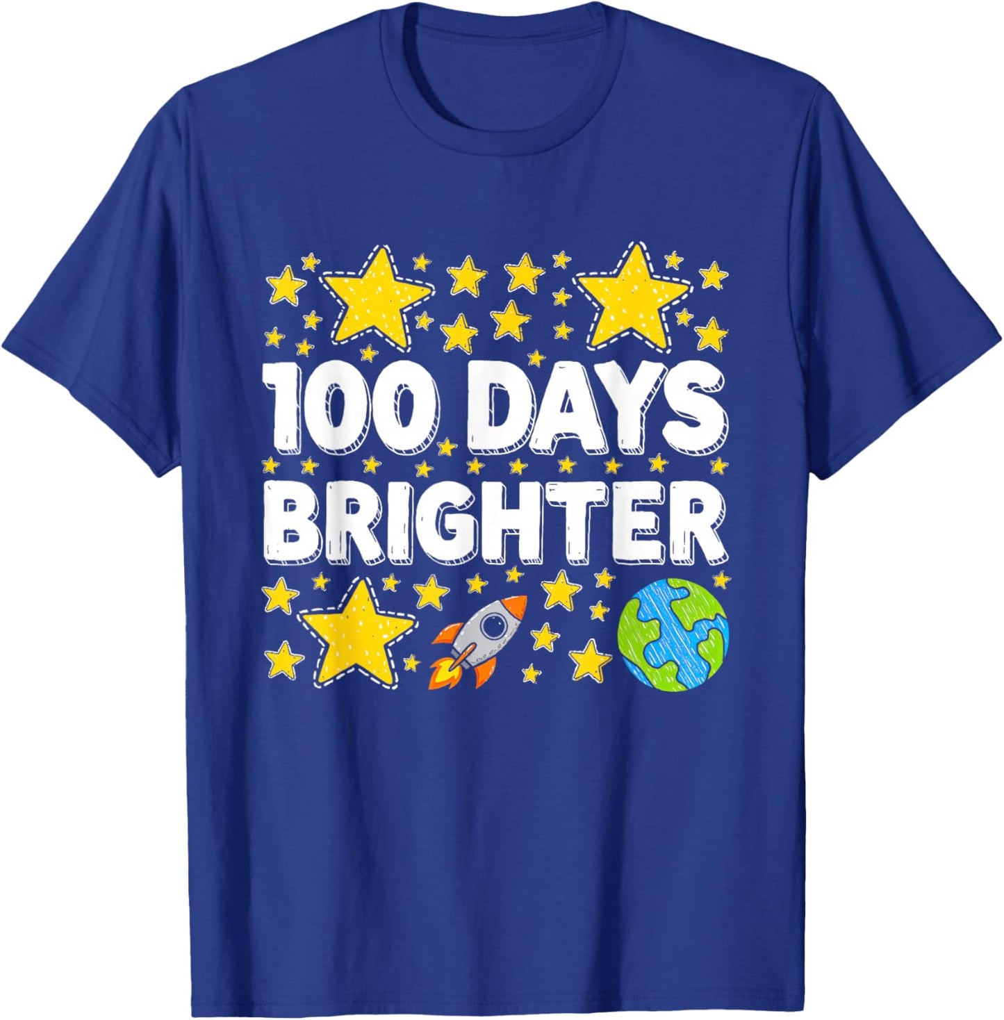100 Days Brighter Rocket Stars 100th Day of School Boys Kids T-Shirt - T-Shirt | Royal