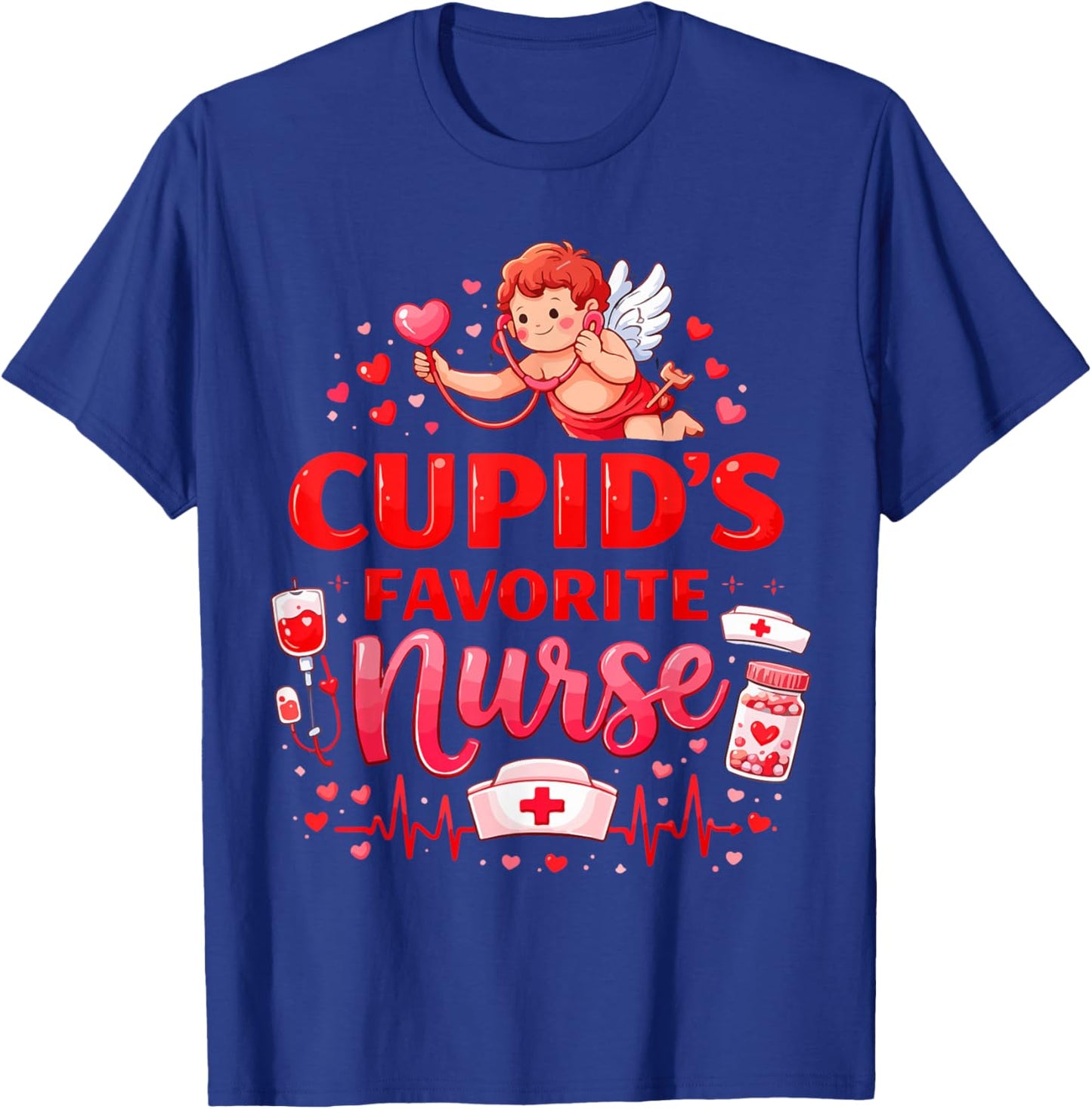 Women's Valentine Cupid’s Favorite Nurse ER Heart Girl Women T-Shirt - T-Shirt | Royal