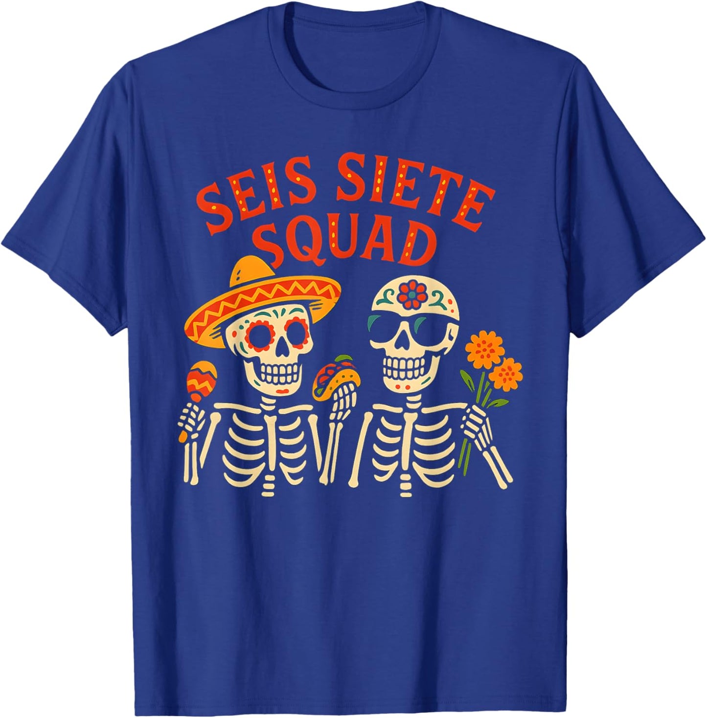 SEIS Siete Mexican Los Muertos Calaveras Sugar Skull 67 Boys T-Shirt - T-Shirt | Royal