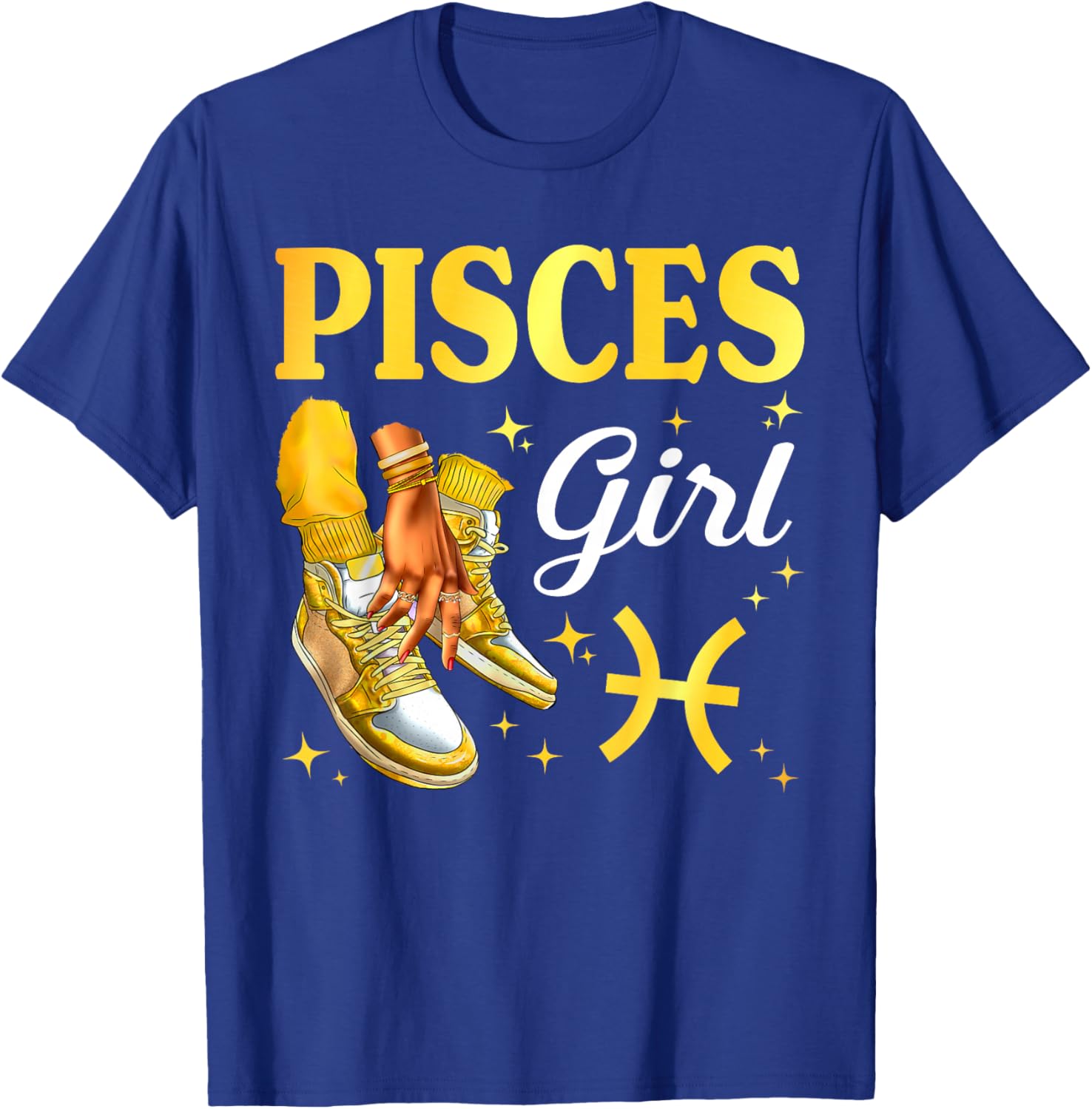 Pisces Girl Black Women Sneakers Zodiac Birthday Woman T-Shirt - T-Shirt | Royal