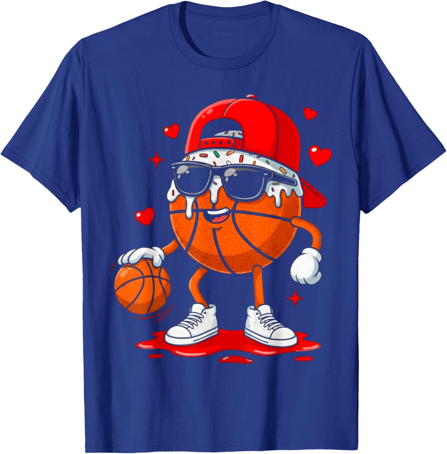 Basketball Drip Ice Cream Sunglasses Boys Kids Valentine T-Shirt - T-Shirt | Royal