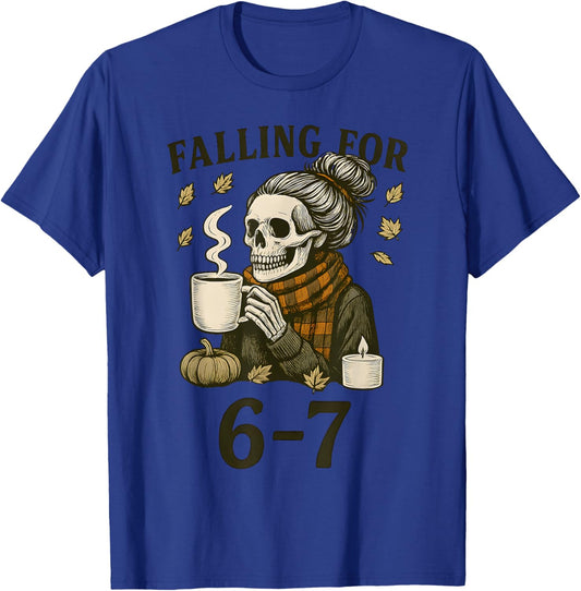 Funny 67 Skeleton Messy Bun Women's Fall Autumn Six Seven T-Shirt - T-Shirt | Royal