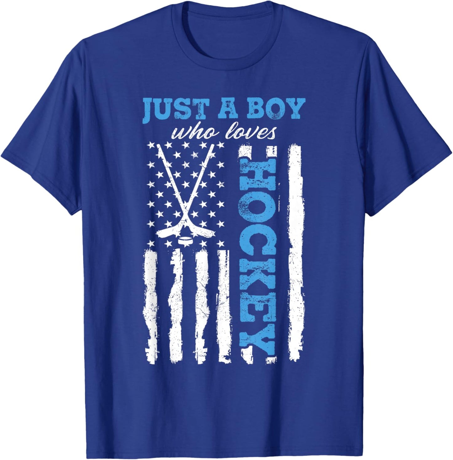 Just A Boy Who Loves Hockey USA Flag Ice Hockey Boys Kids T-Shirt - T-Shirt | Royal