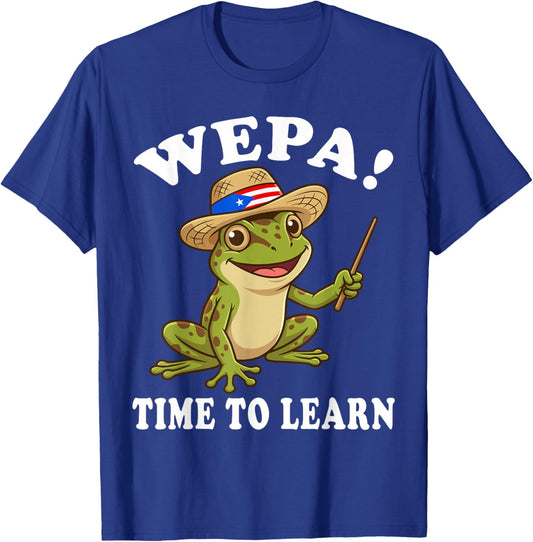 Wepa Time to Learn Funny Puerto Rico Coqui Frog Teacher T-Shirt - T-Shirt | Royal