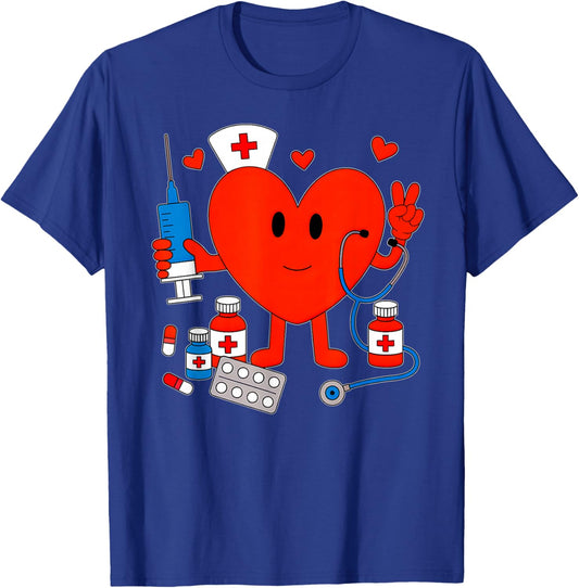 Valentines Day Nurse Heart Nursing Scrub Top Girls Women T-Shirt - T-Shirt | Royal