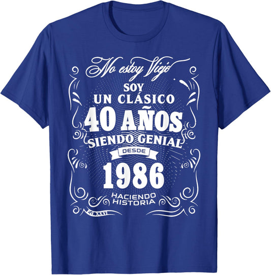 Vintage 40th Birthday Men Funny 1986 40 Birthday Spanish T-Shirt - T-Shirt | Royal