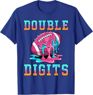Football 10th Birthday Shirt Double Digits Ice Cream Drip T-Shirt - T-Shirt | Royal