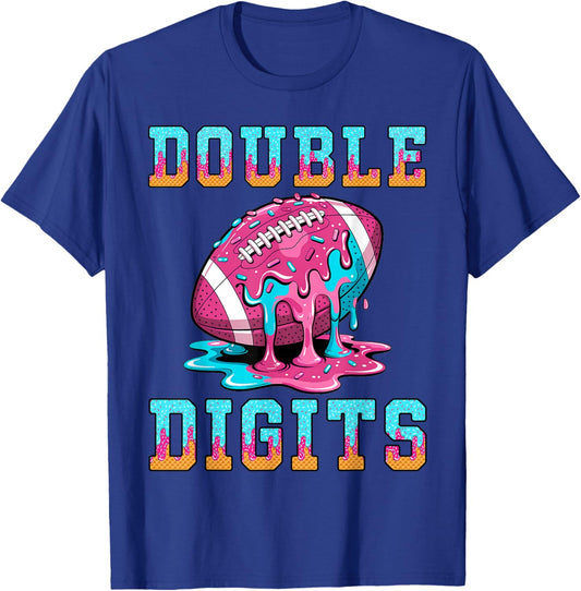 Football 10th Birthday Shirt Double Digits Ice Cream Drip T-Shirt - T-Shirt | Royal