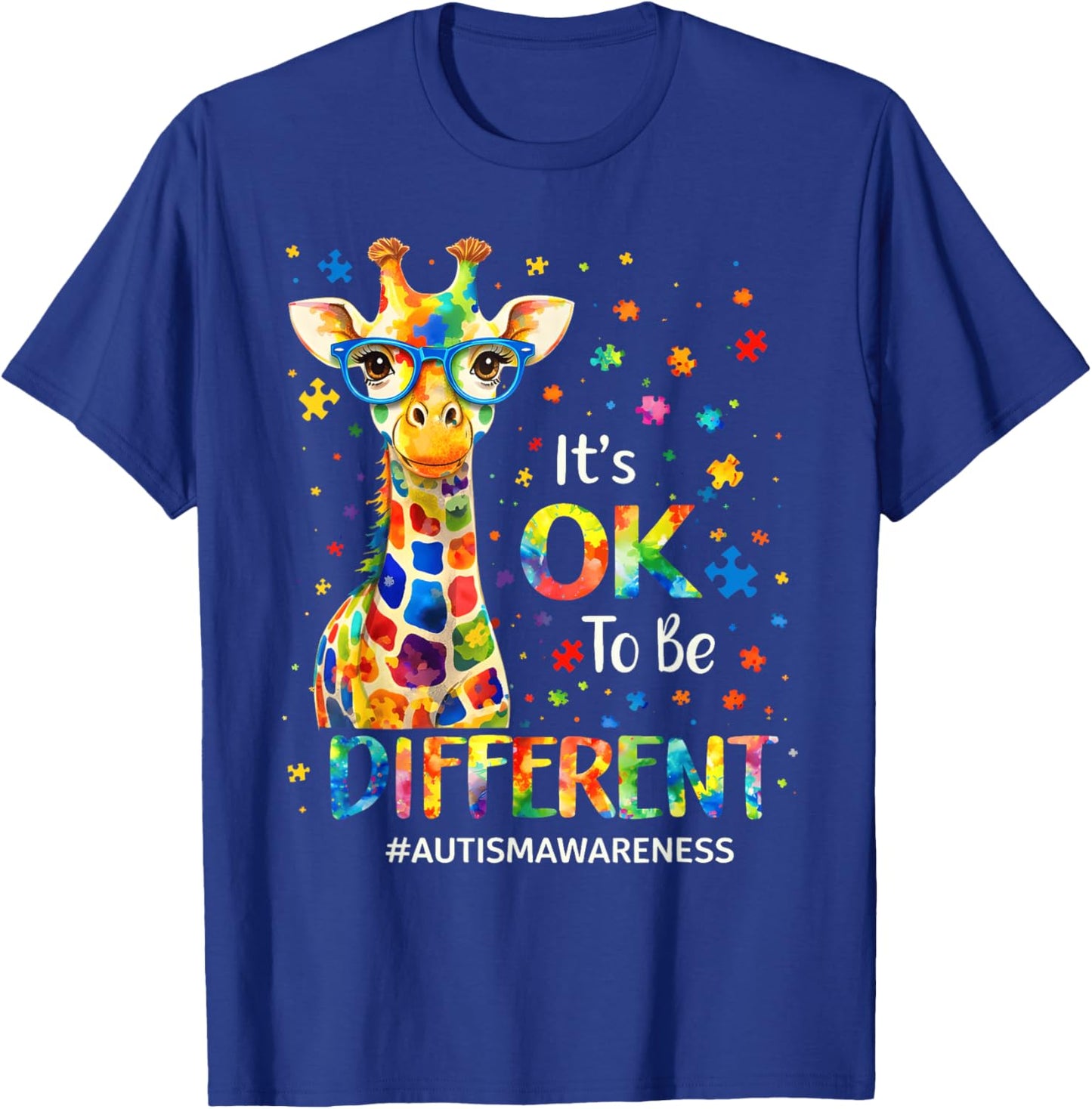 Autism Awareness Its Ok to Be Different Cute Giraffe T-Shirt - T-Shirt | Royal