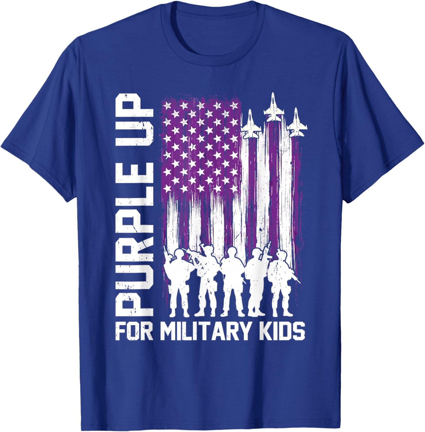 Purple Up for Military Kids USA Flag Military Child Month T-Shirt - T-Shirt | Royal