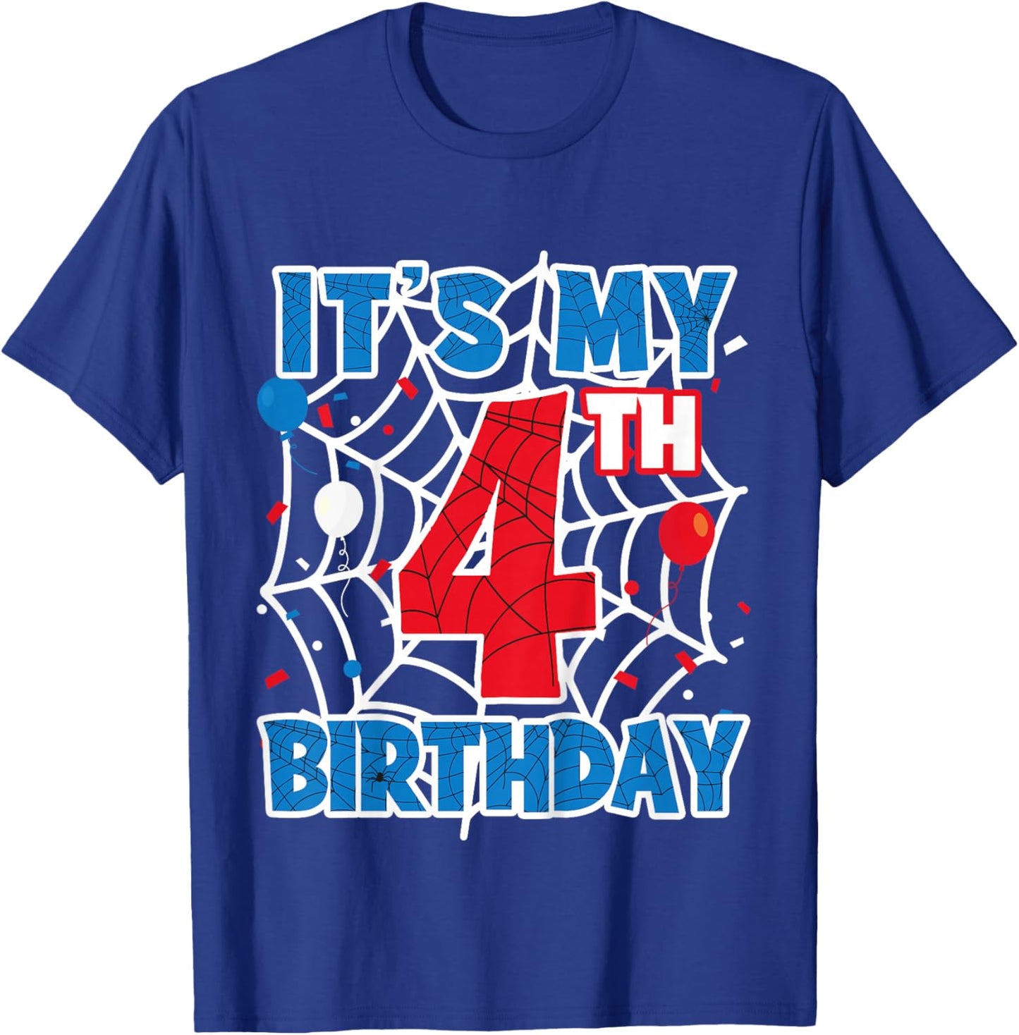 Kids Spider Web 4 Year Old Birthday Boy T-Shirt - T-Shirt | Royal