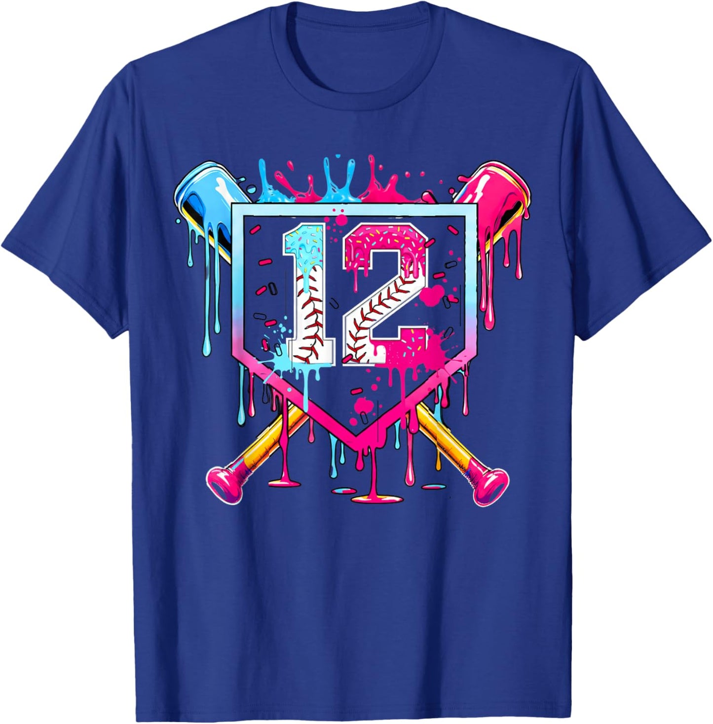12th Birthday Boys Baseball Ice Cream Drip Boys Baseball T-Shirt - T-Shirt | Royal