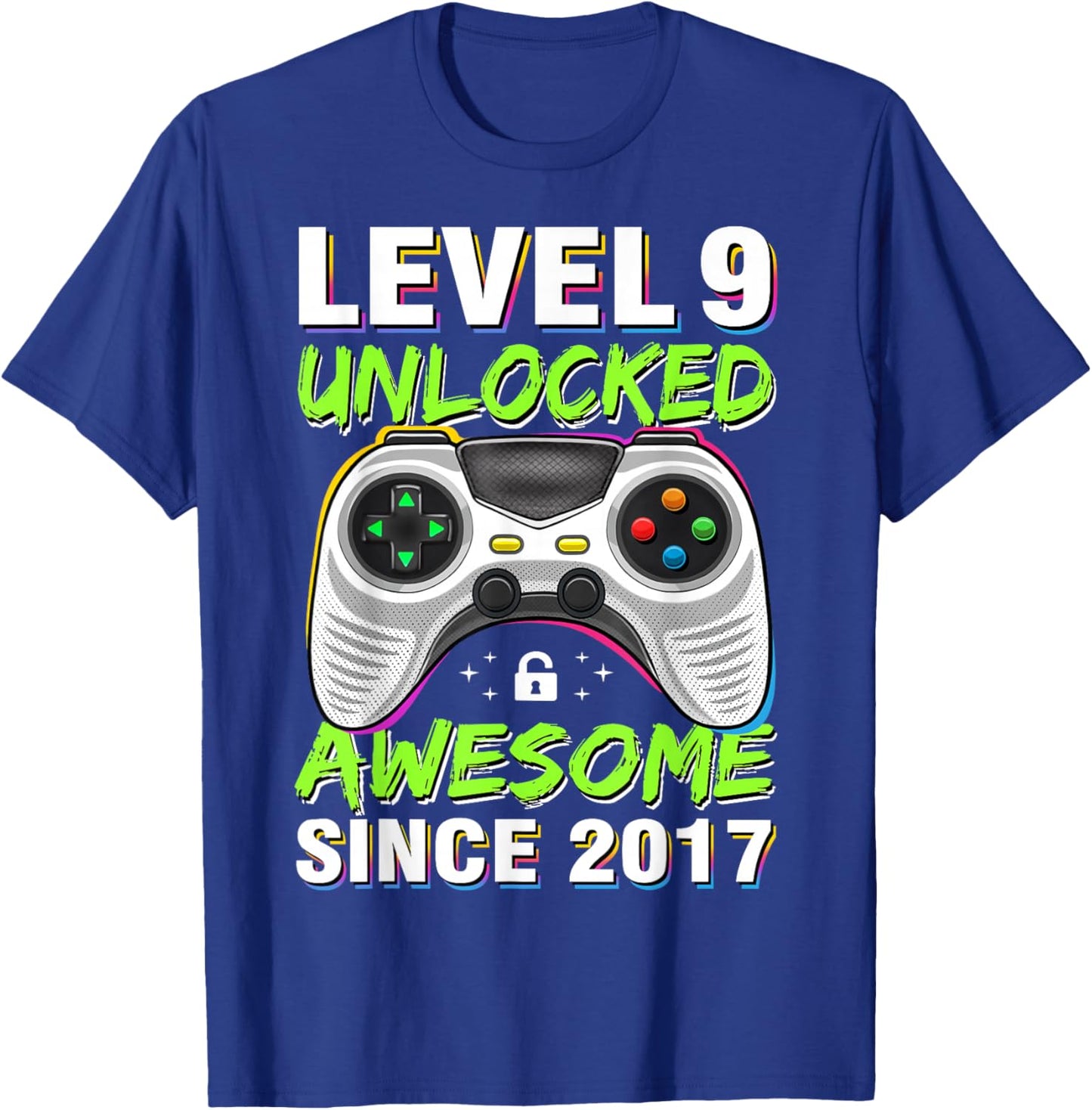 Level 9 Unlocked Awesome Since 2017 9th Birthday Gaming Boys T-Shirt - T-Shirt | Royal