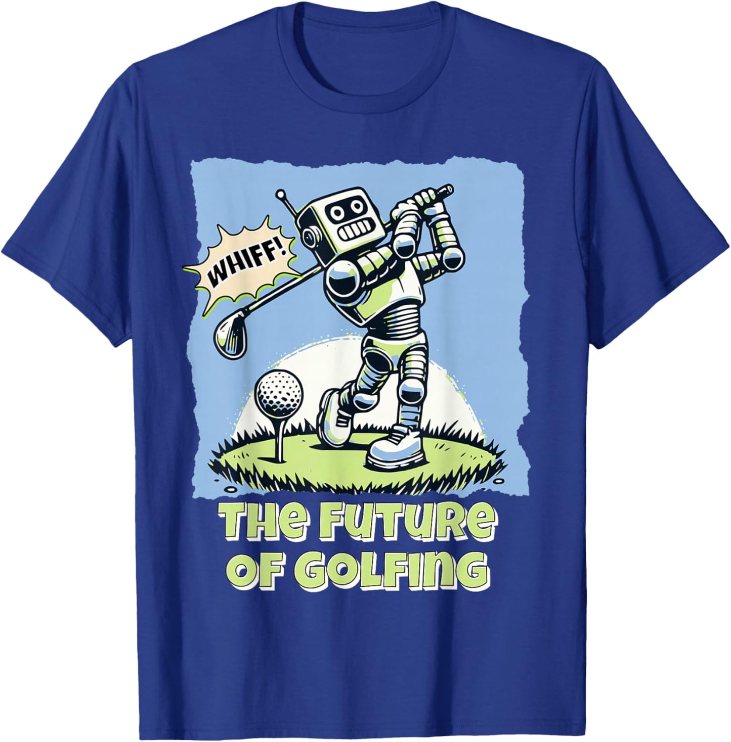 Funny Future Humanoid Robot AI Golf Whiff Retro Comic Art T-Shirt - T-Shirt | Royal