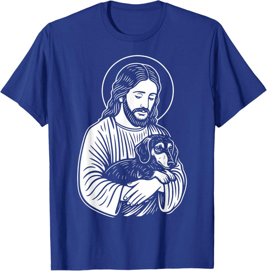 Jesus Holding Dachshund T-Shirt - T-Shirt | Royal
