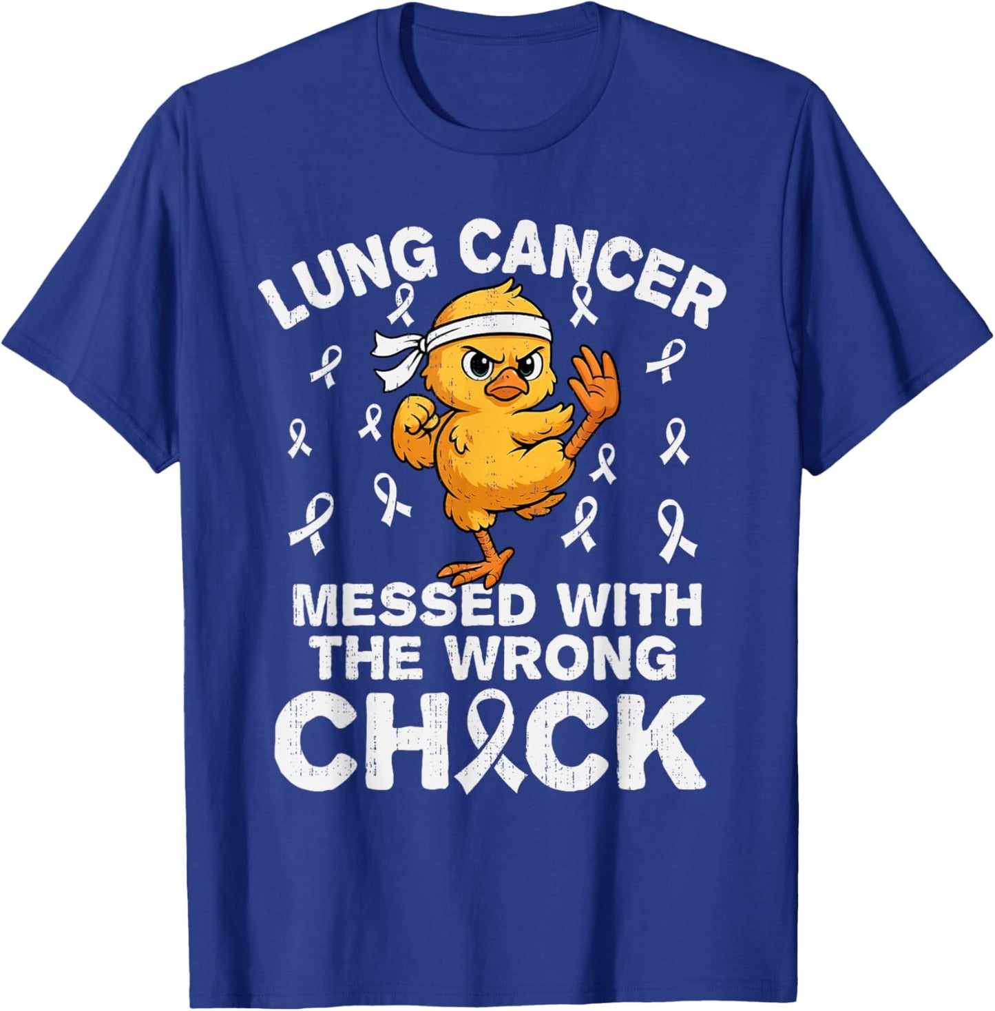 Funny Lung Cancer Awareness Chicken White Ribbon Support T-Shirt - T-Shirt | Royal