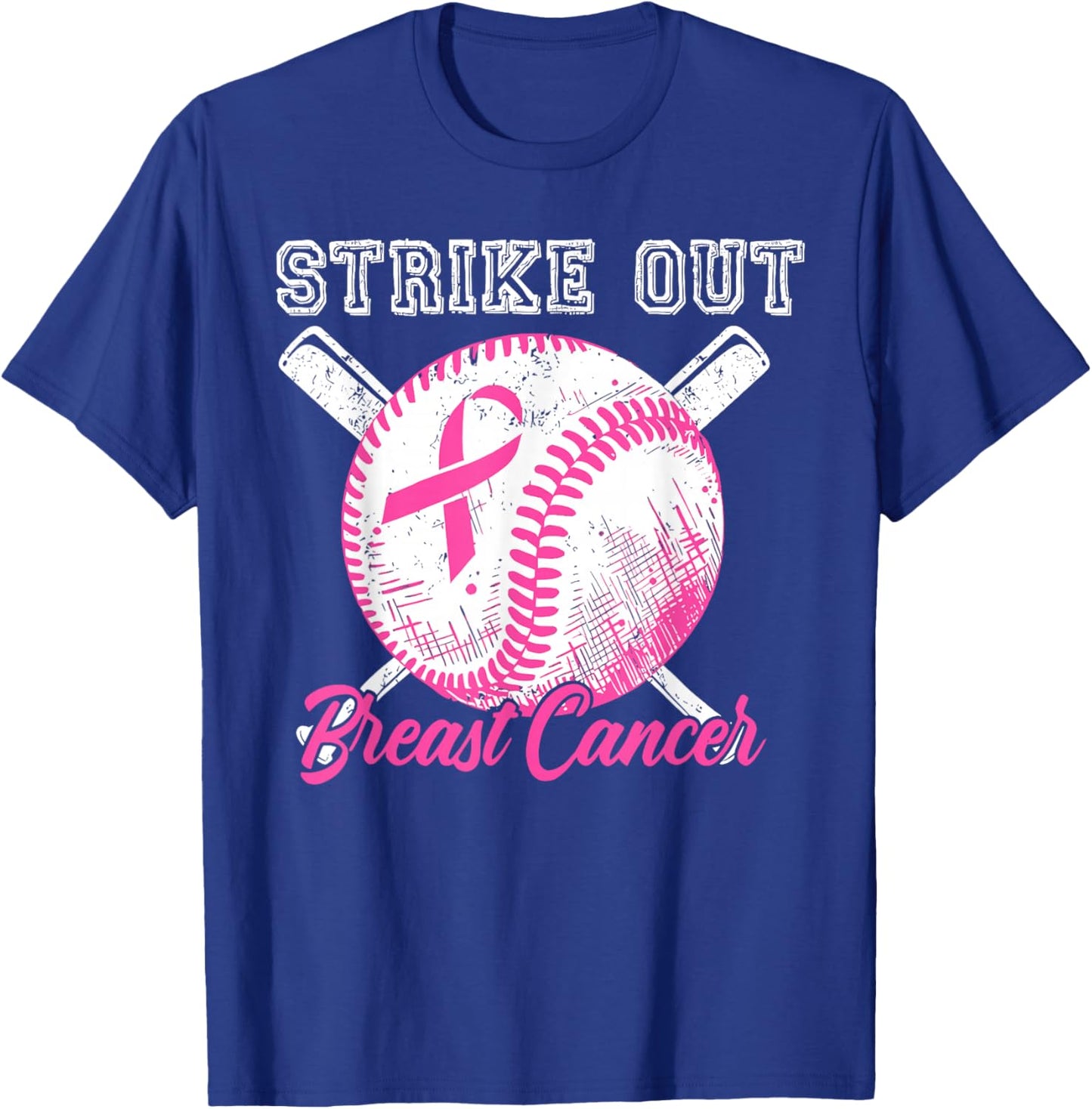 Baseball Strike Out Breast Cancer Awareness Pink Warrior T-Shirt - T-Shirt | Royal