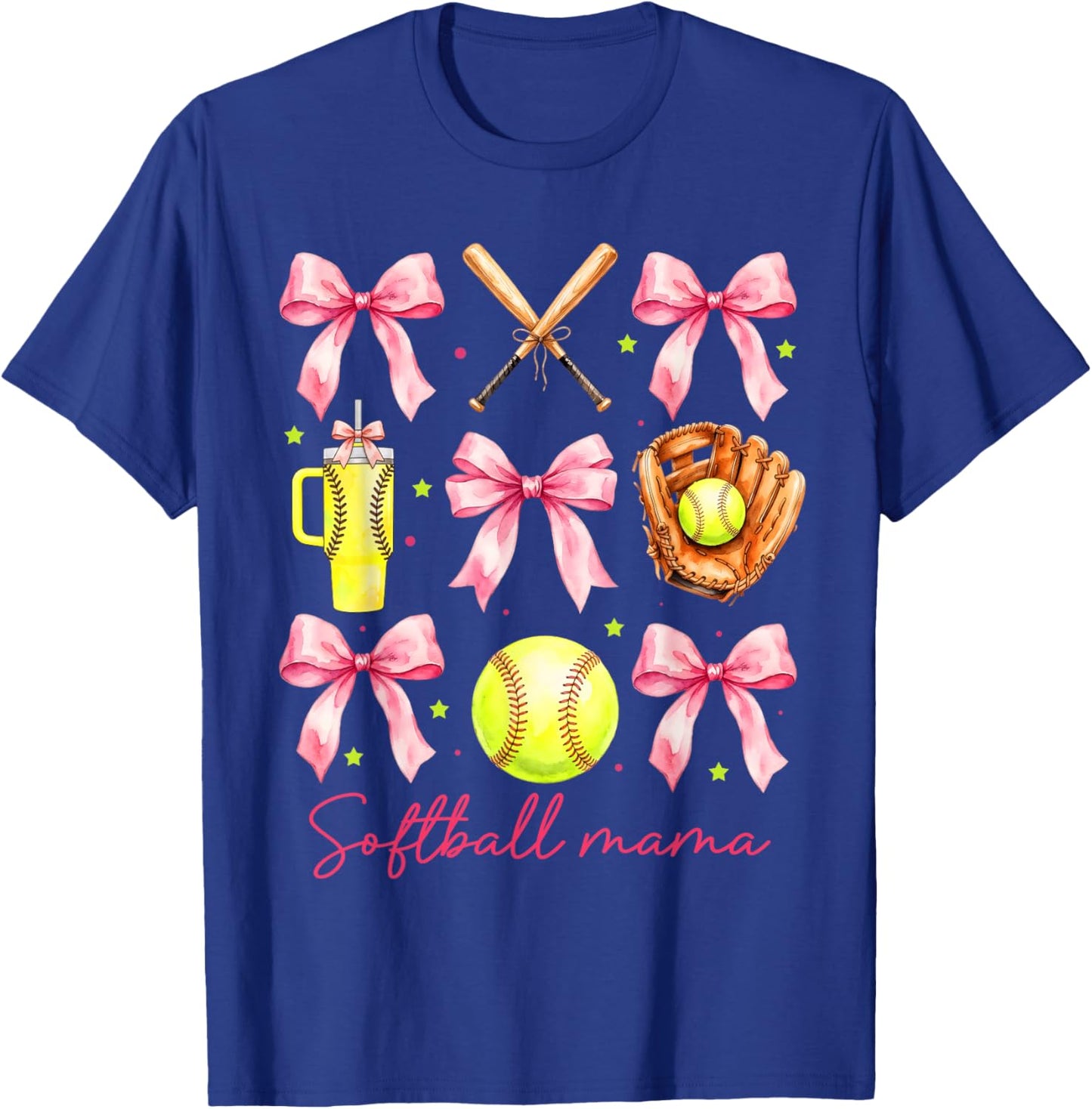 Softball Mama Coquette Bow Cheer Mom Mother's Day Game Day T-Shirt - T-Shirt | Royal