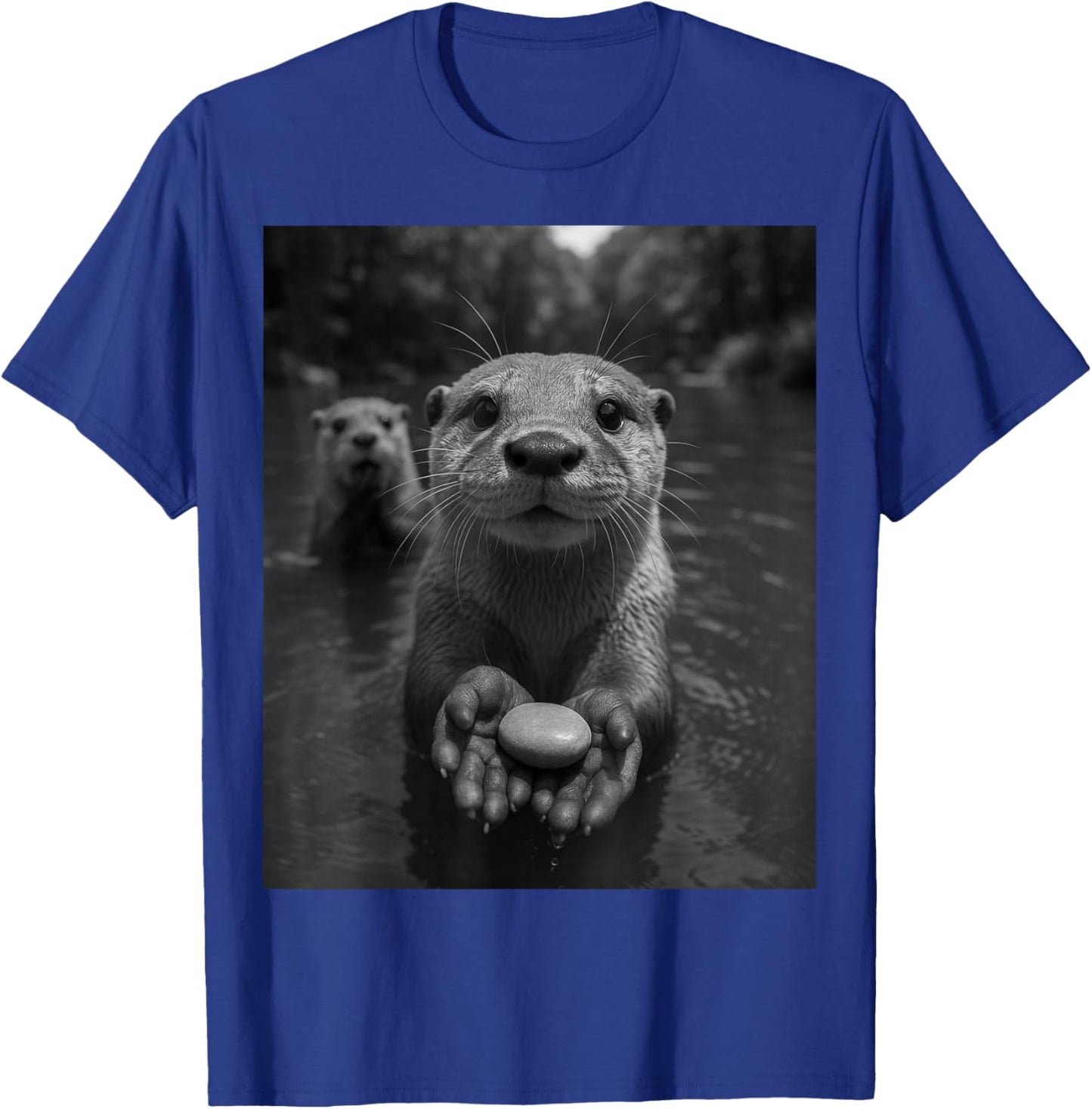 Cute Otter Holding Rock Men Women Kids T-Shirt - T-Shirt | Royal