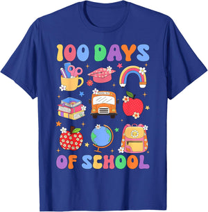 Happy 100 Days of School Cute Pencil Apple Boy Girl Teacher T-Shirt - T-Shirt | Royal