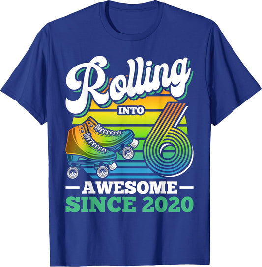 Rolling Into 6 Roller Skating Birthday Party 6th Birthday T-Shirt - T-Shirt | Royal