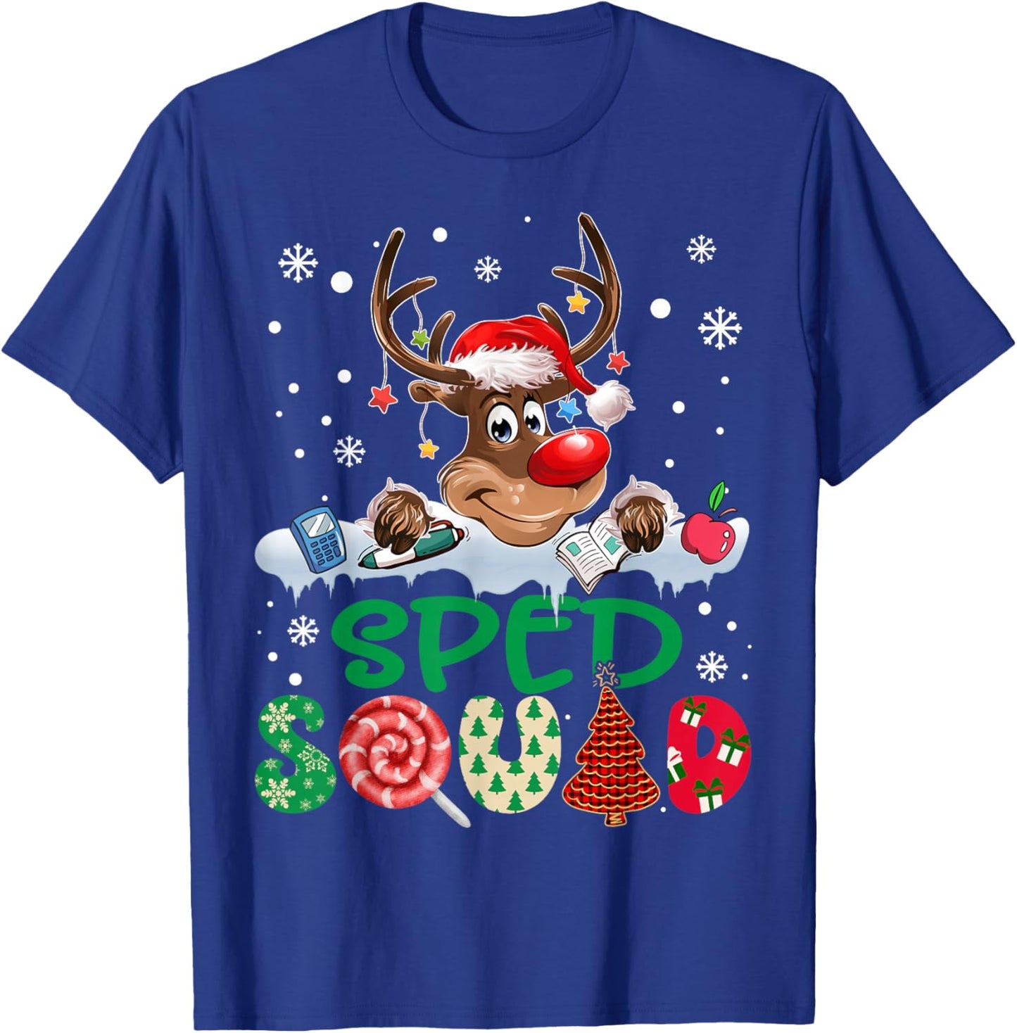 Reindeer Santa Hat SPED Squad Teacher Funny Christmas Kids T-Shirt - T-Shirt | Royal