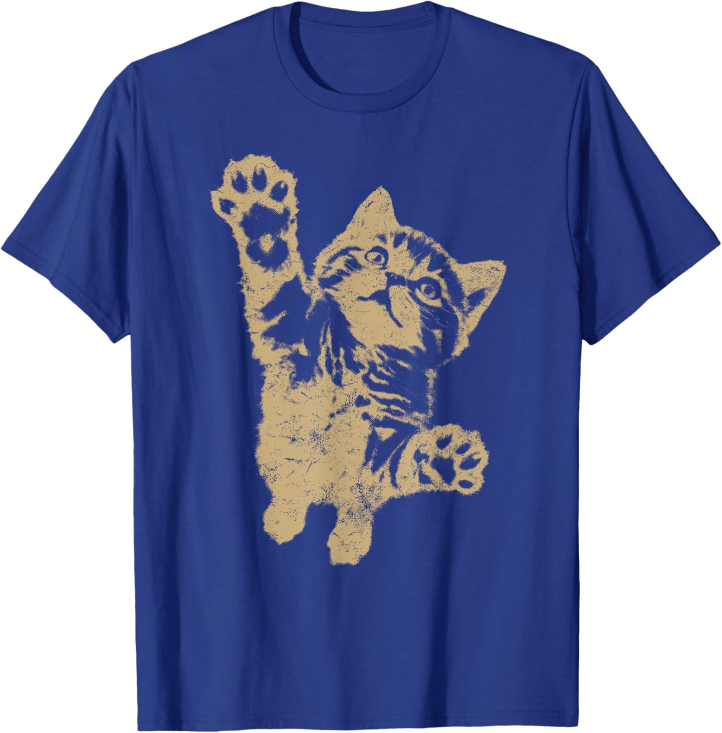 Funny Cat Jumping Up Brown Distressed Vintage Grunge Graphic T-Shirt - T-Shirt | Royal