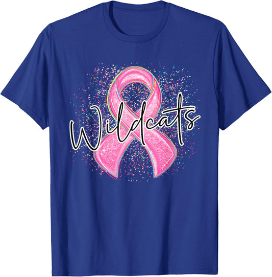 Wildcats Pink Out Ribbon Splatter Breast Cancer Awareness T-Shirt - T-Shirt | Royal