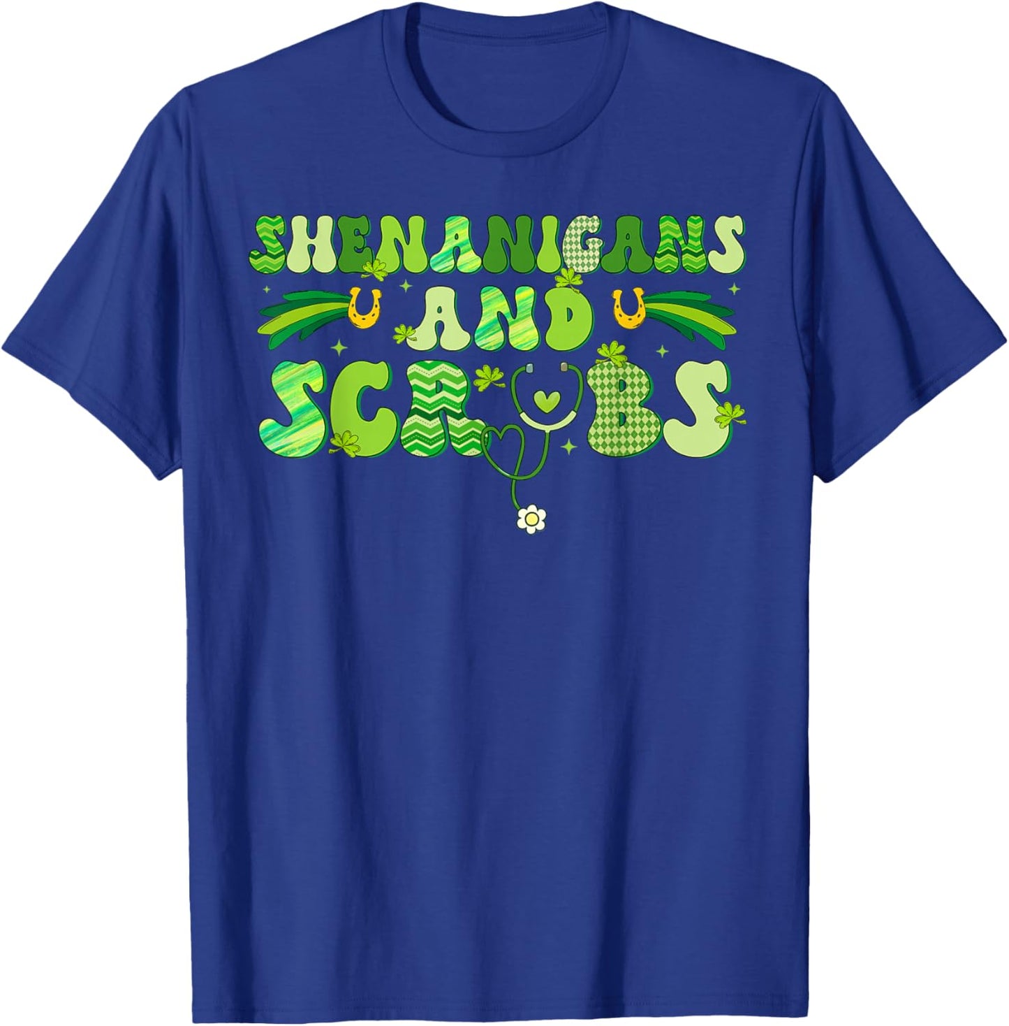 Saint Patrick's Day Shenanigans Scrubs Green Shamrock Nurse T-Shirt - T-Shirt | Royal
