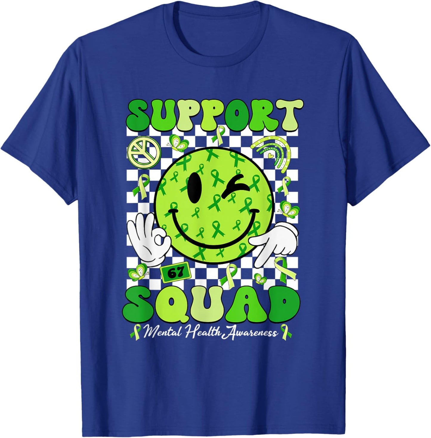 Support Squad Mental Health Matters Awareness Green Ribbon T-Shirt - T-Shirt | Royal