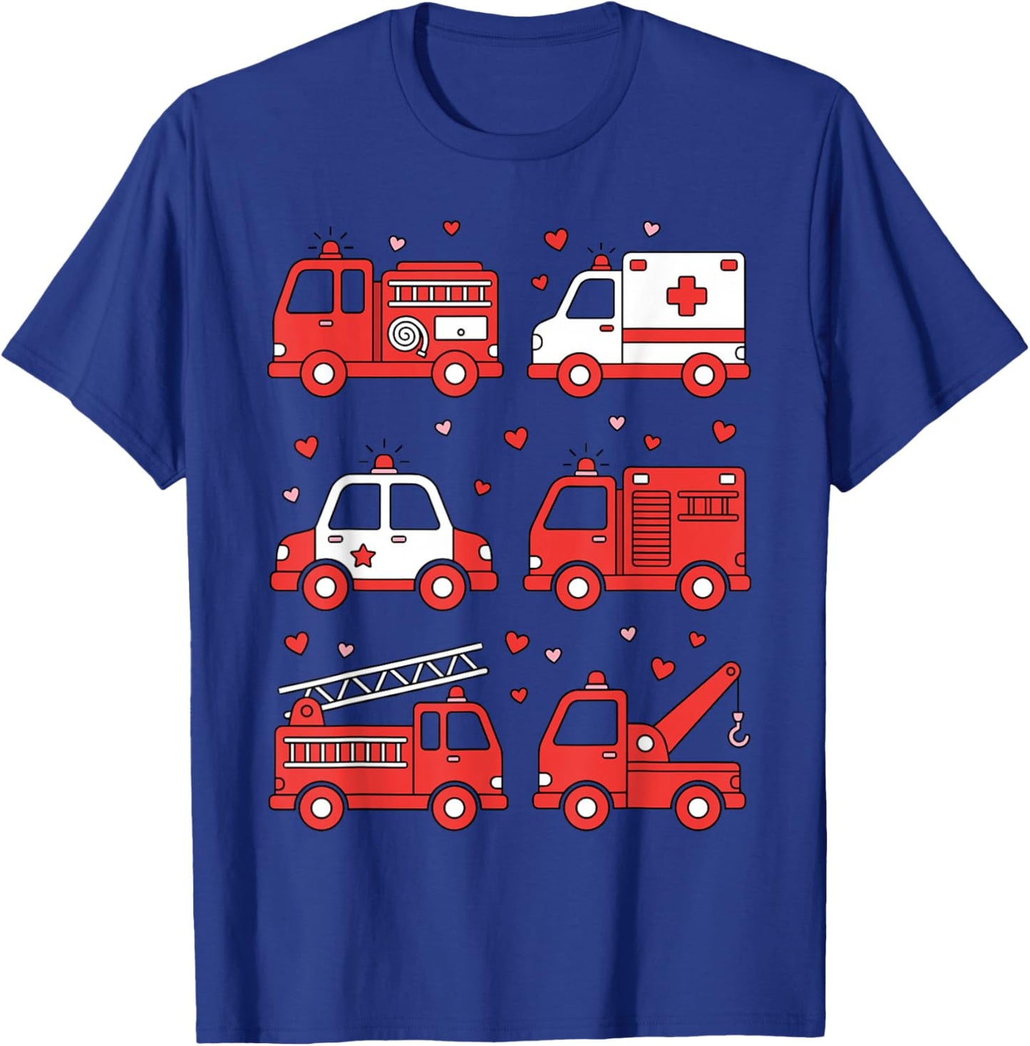 Emergency Vehicles Design Boys Fire Truck Police Valentines T-Shirt - T-Shirt | Royal