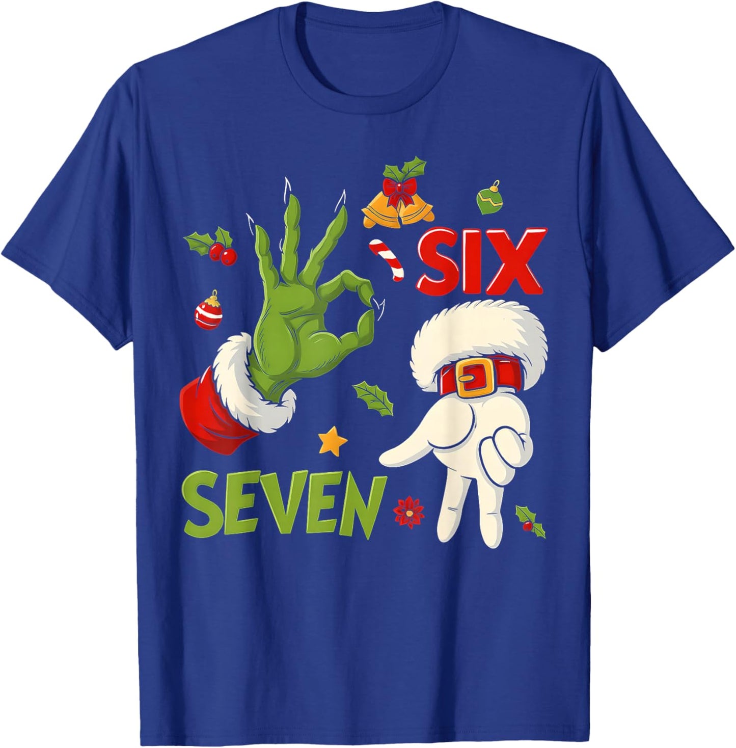HUGvyn Funny Six Seven Meme Christmas Santa Saying 6 7 Xmas T-Shirt - T-Shirt | Royal