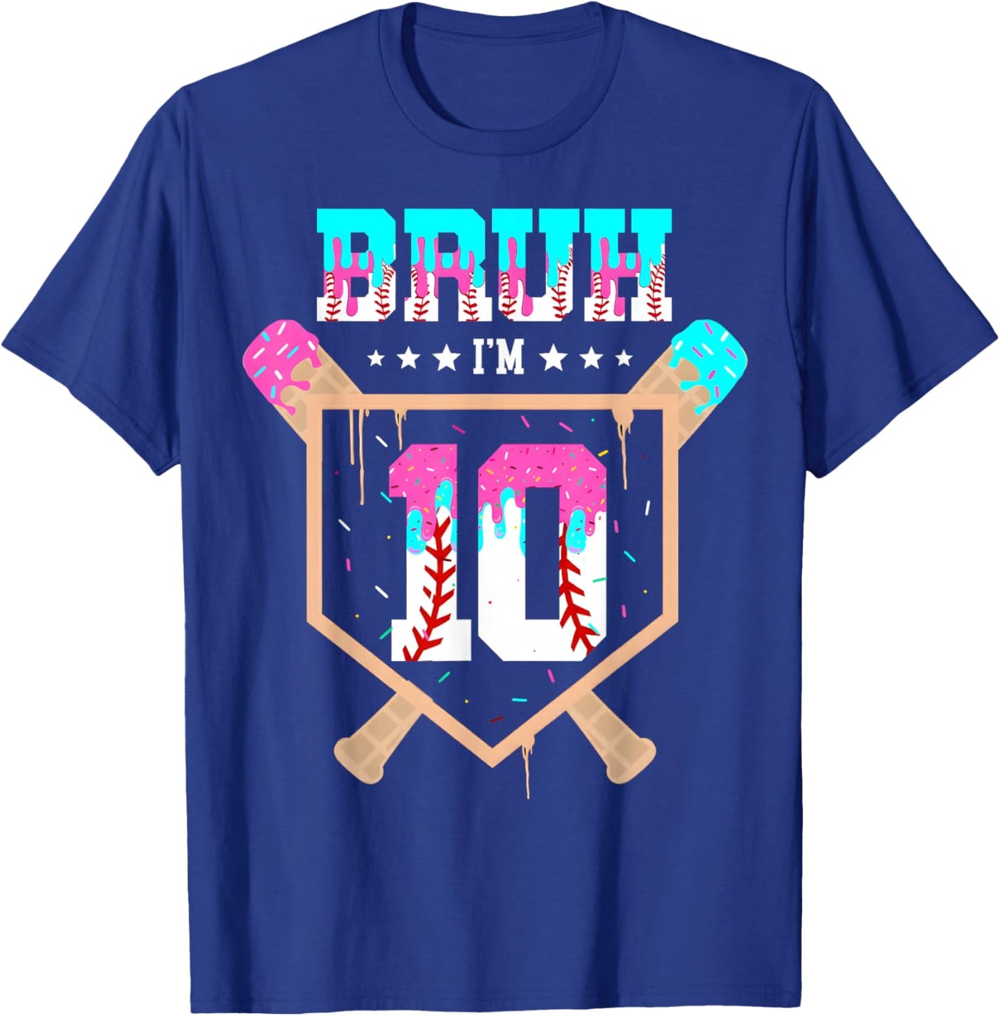 Baseball 10 Year Old Ice Cream Drip 10th Birthday Boy Player T-Shirt - T-Shirt | Royal