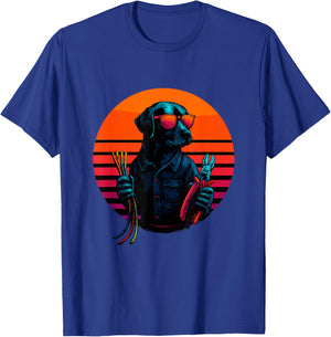 Retro Dog with Cable Wiring Electrician T-Shirt - T-Shirt | Royal