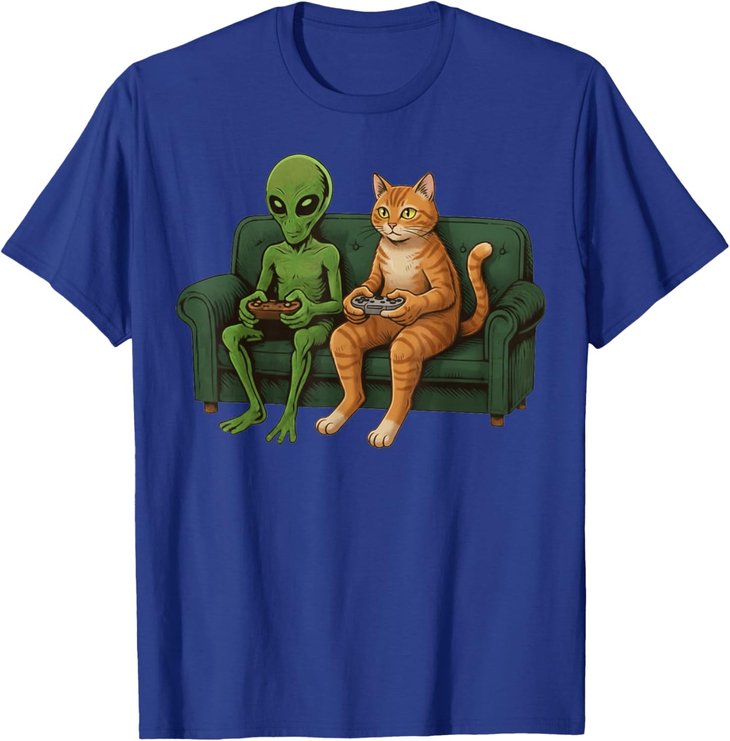 Funny Cat and Alien Gaming. Cool Space Pet Lovers T-Shirt - T-Shirt | Royal