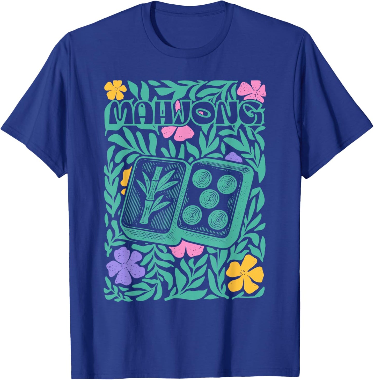 Boho Floral Mahjong Player Matching Mahjong Club Game Set T-Shirt - T-Shirt | Royal